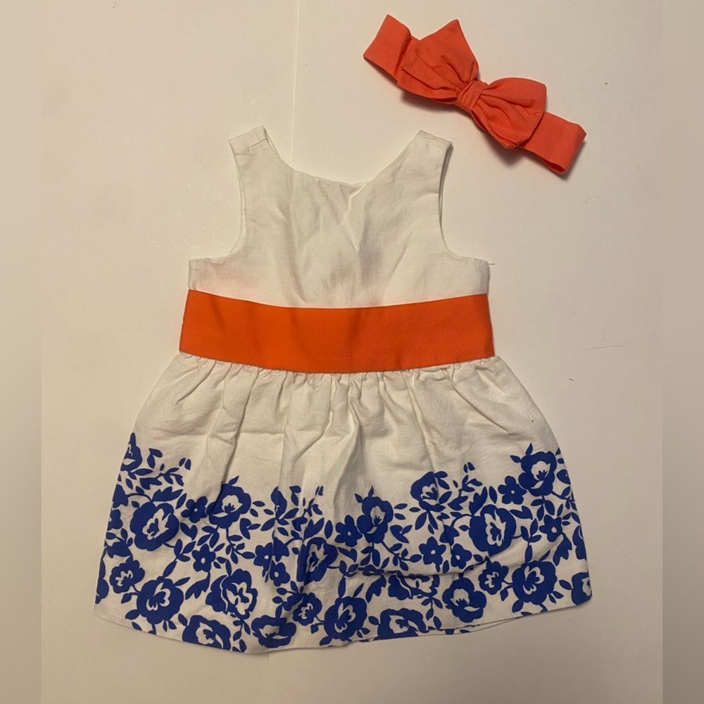 Janie & Jack Dress with Blue Floral Pattern and Bow 6-12M
